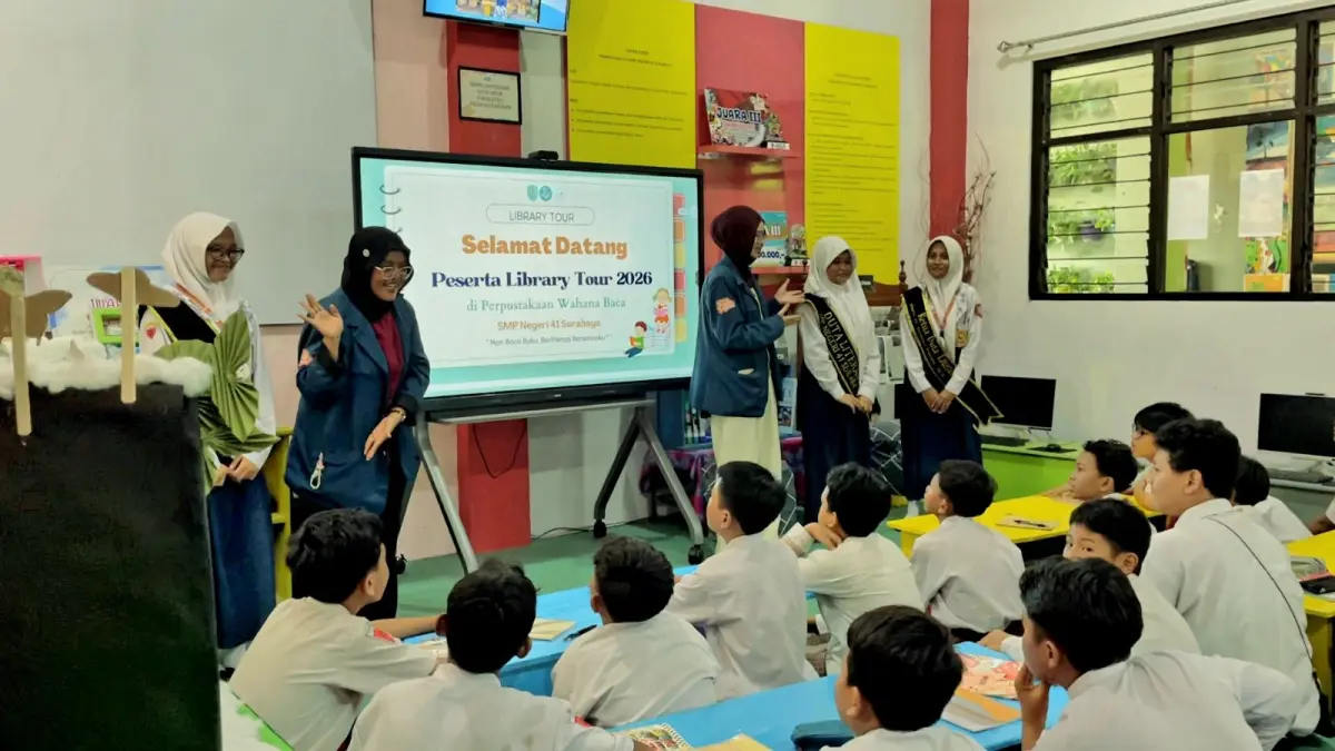Kolaboratif dan Inklusivitas Mahasiswa Ilmu Informasi dan Perpustakaan UNAIR Hadirkan Kegiatan Library Tour Perpustakaan Wahana Baca 2026 Mendukung SDGs 4